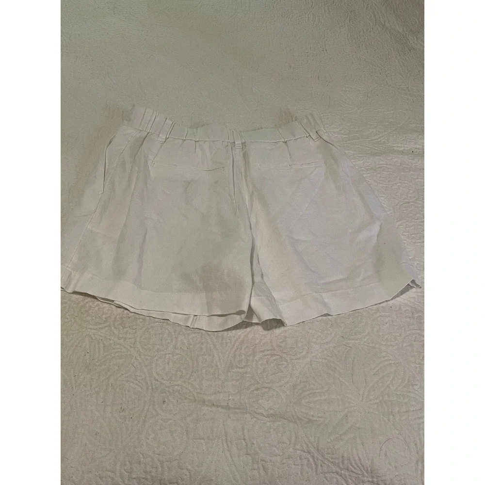 A New Day Womens White Linen Blend High Rise Pleated Paper Bag‎ Shorts Size 8